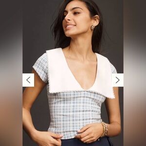 Anthropologie Blue and White Plaid Blouse